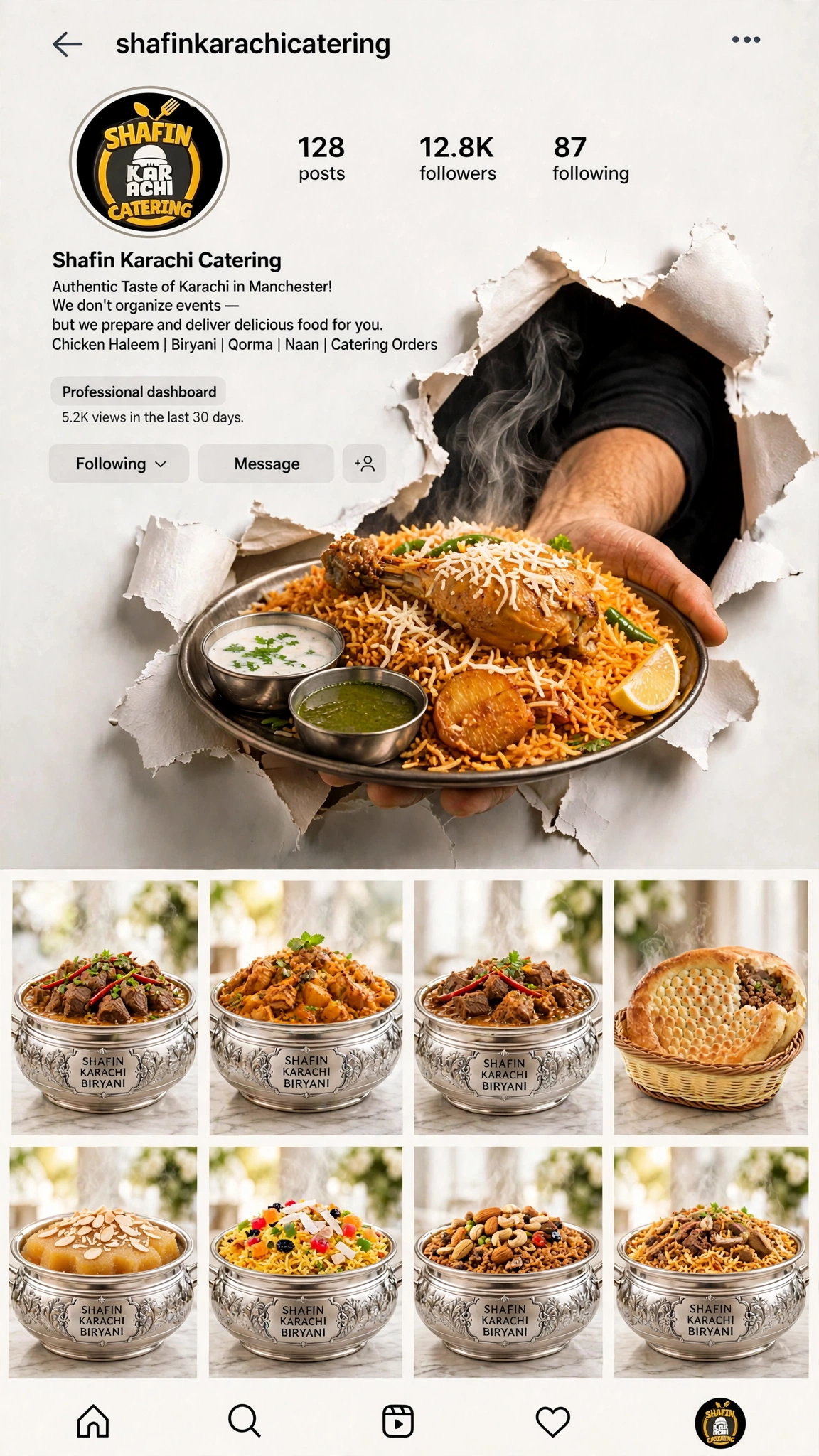 Shafin Karachi Catering on Instagram — biryani thali and menu photography